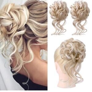 Hair Bun White Blonde Highlights Messy Scrunchie Wedding Formal Hairpiece NEW